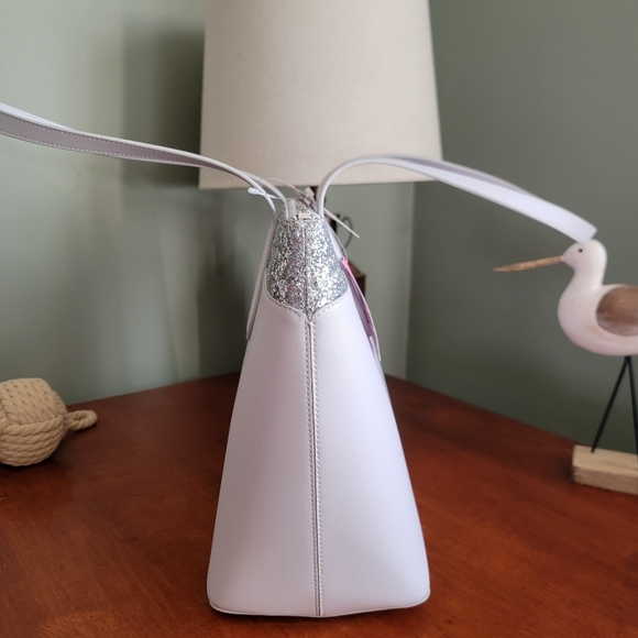 NWT Kate Spade K8706 Flash Glitter Tote Gray Saffiano Silver Glitter - Picture 8 of 16